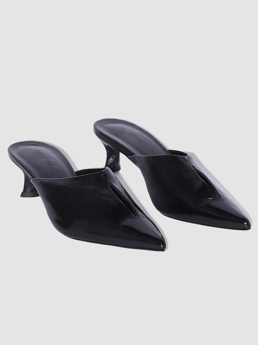 By Far Luciana Black Glossed Nappa Leather Mule 39